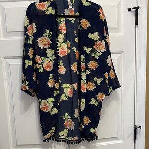 Xhilaration Navy Floral Kimono